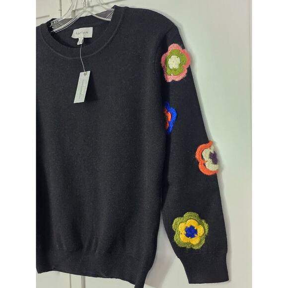 Anthropologie Harlyn Avery Embroidered Jumper in Black Floral Sweater - SP New - Picture 2 of 6